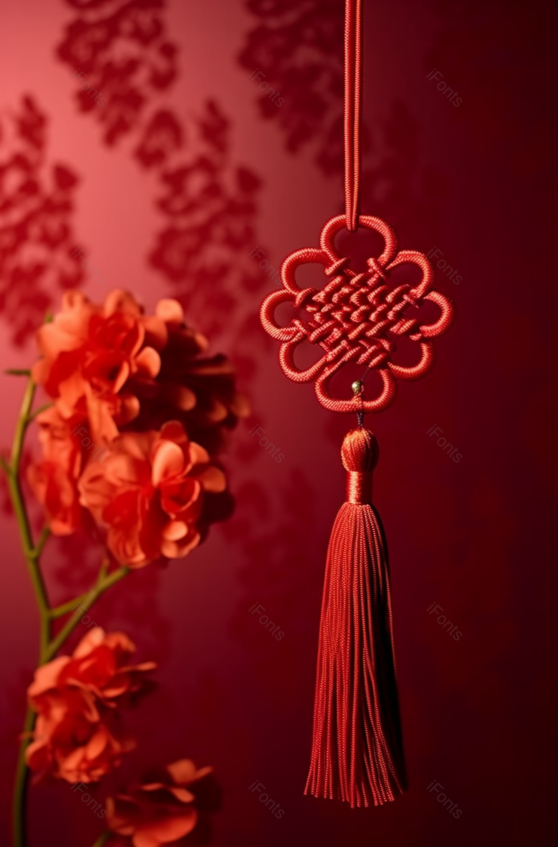 红色传统悬挂的中国结与花束,高清,摄影图,摄影图片,图片大全,摄影图免费下载